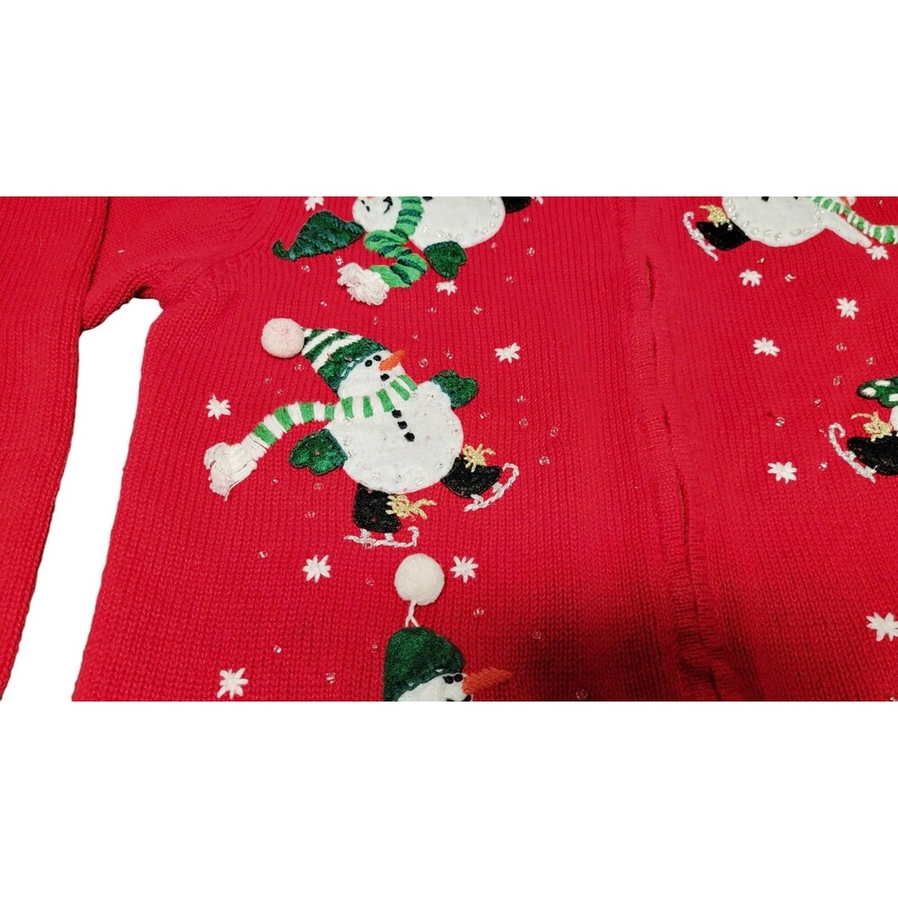 Tiara Christmas Cardigan Zippered Beaded Sweater Holiday Snowmen Size 18.5 - Picture 3 of 16